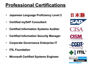 Professional Certifications ,[object Object],[object Object],[object Object],[object Object],[object Object],[object Object],[object Object],日本語 