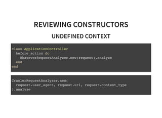 REVIEWING CONSTRUCTORSREVIEWING CONSTRUCTORS
UNDEFINED CONTEXTUNDEFINED CONTEXT
class ApplicationController
before_action ...