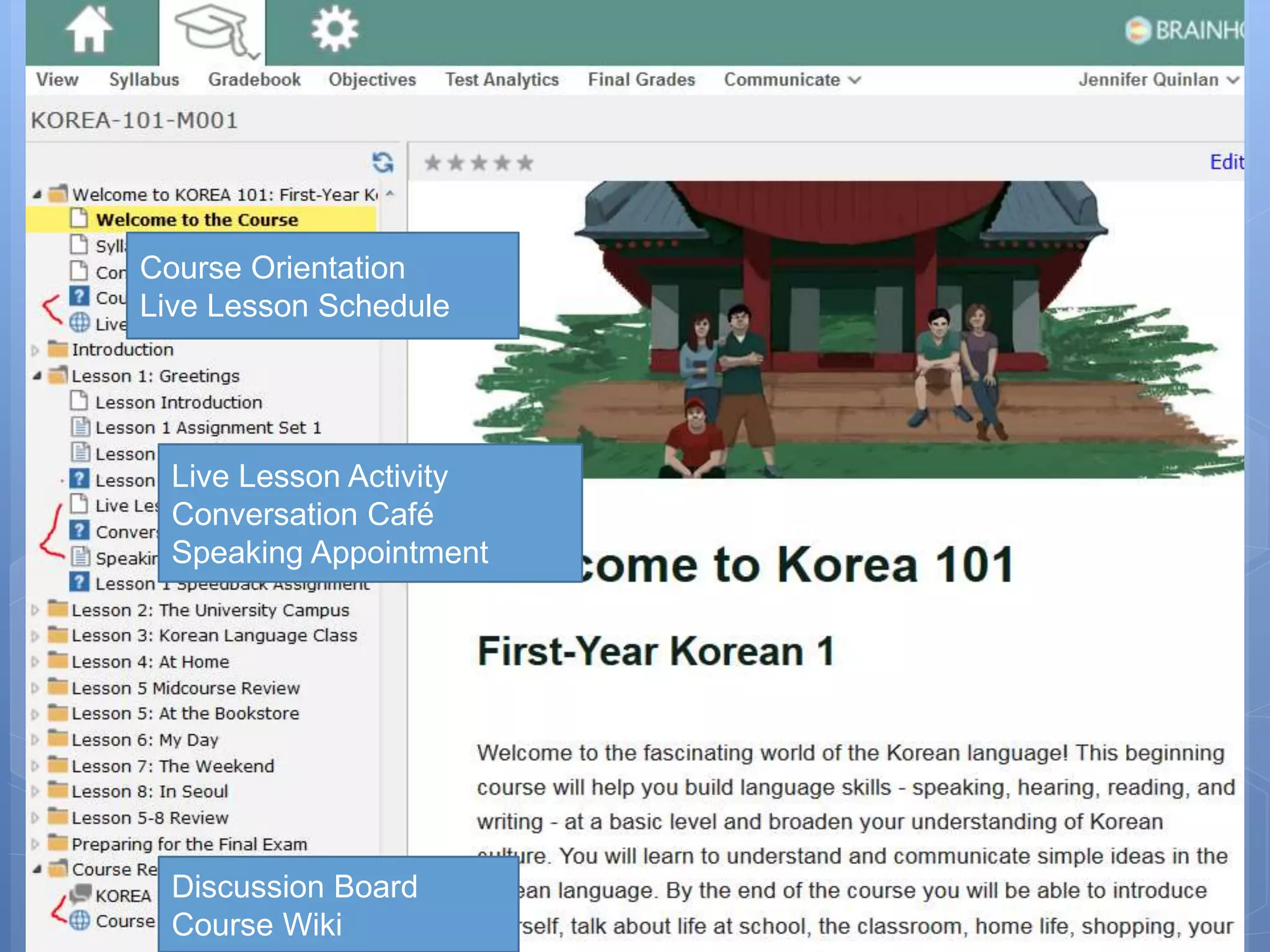 Course Orientation
Live Lesson Schedule
Live Lesson Activity
Conversation Café
Speaking Appointment
Discussion Board
Course Wiki
 