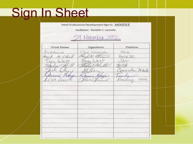 professional development experience professional sign in sheet