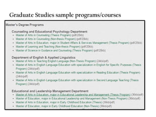 Graduate Studies sample programs/courses
 