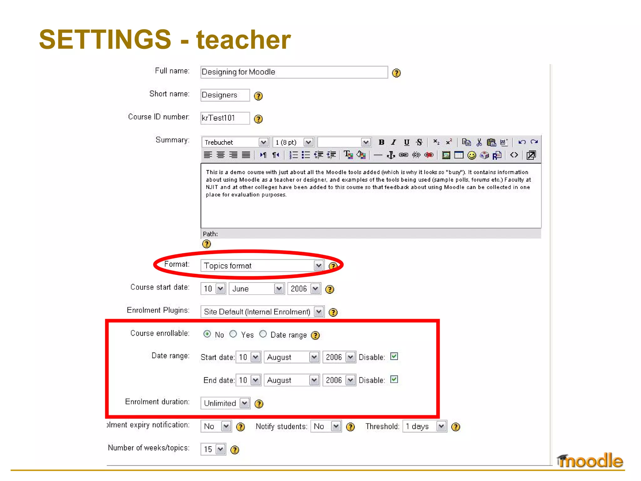 SETTINGS - teacher
 