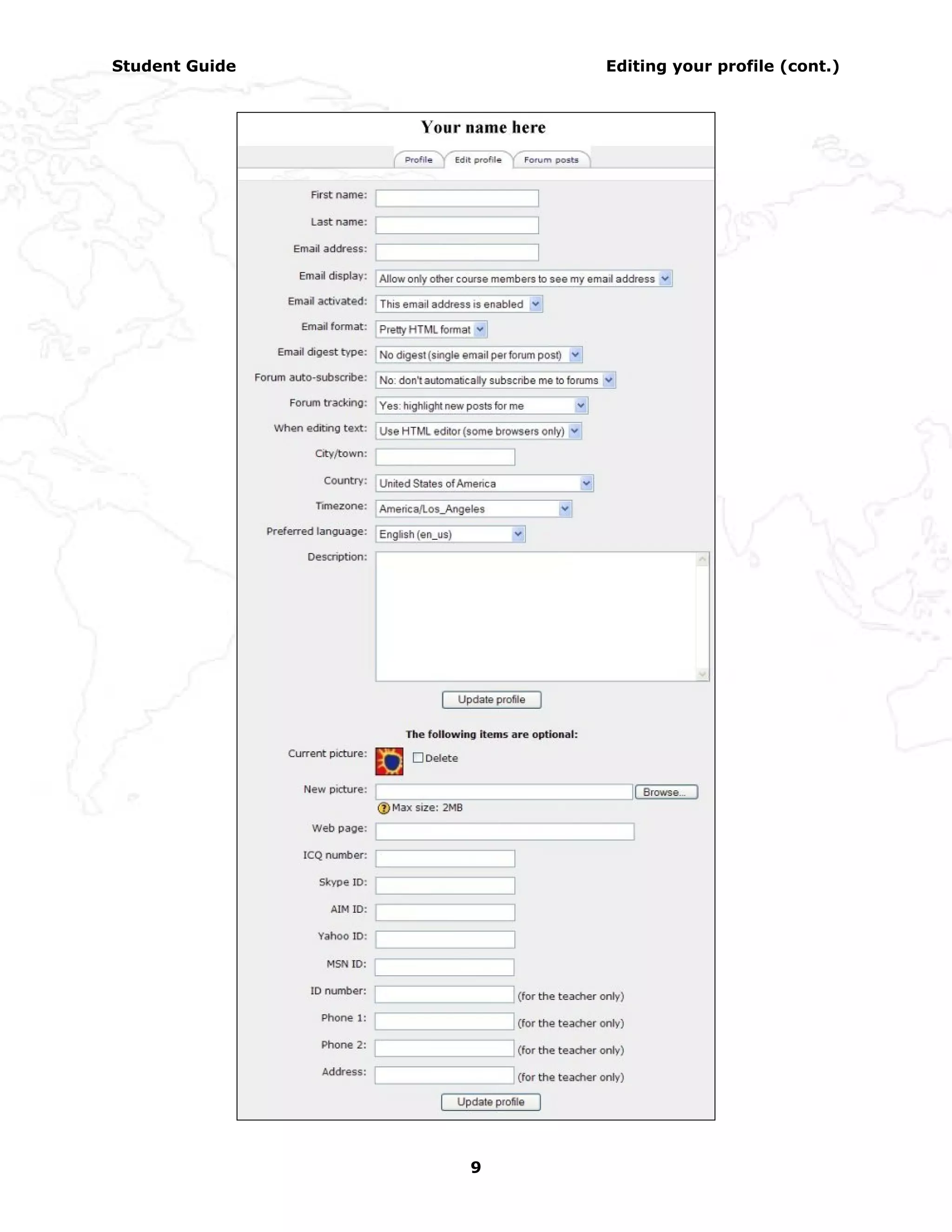 Student Guide       Editing your profile (cont.)




                9
 