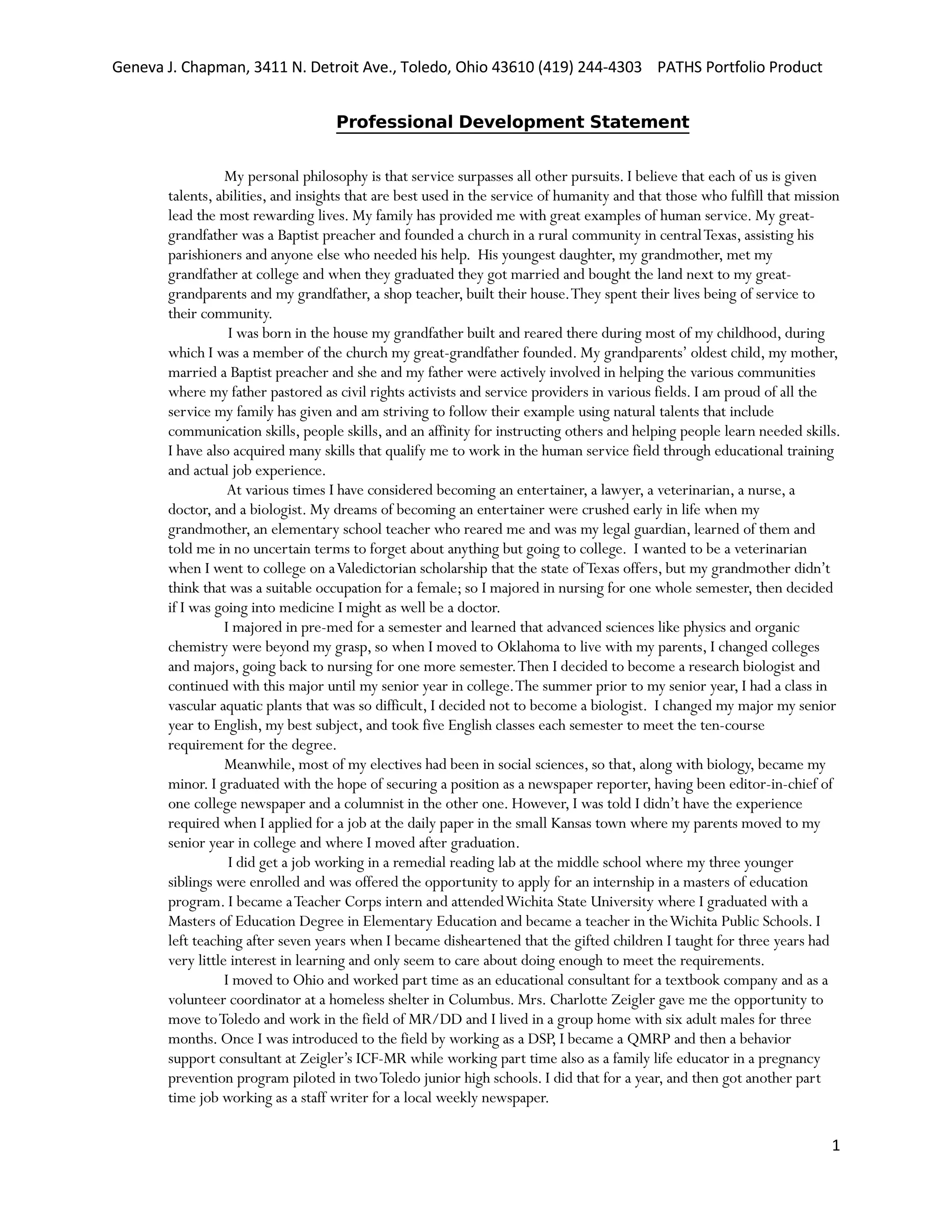 Professional Development Statement