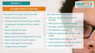Google Search Console
Introduction to Google Search Console
• What is Search Console?
• Using Search Console with your web...