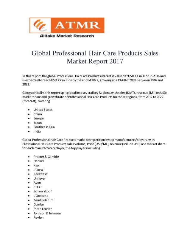 Global Professional Hair Care Products Sales Market Report 2017