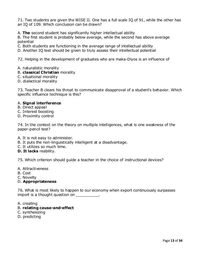 Professional Education Set D With Highlighted Answers
