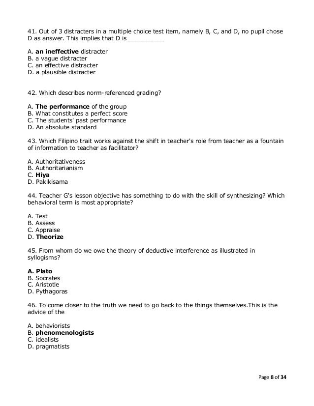 Professional Education Set D With Highlighted Answers