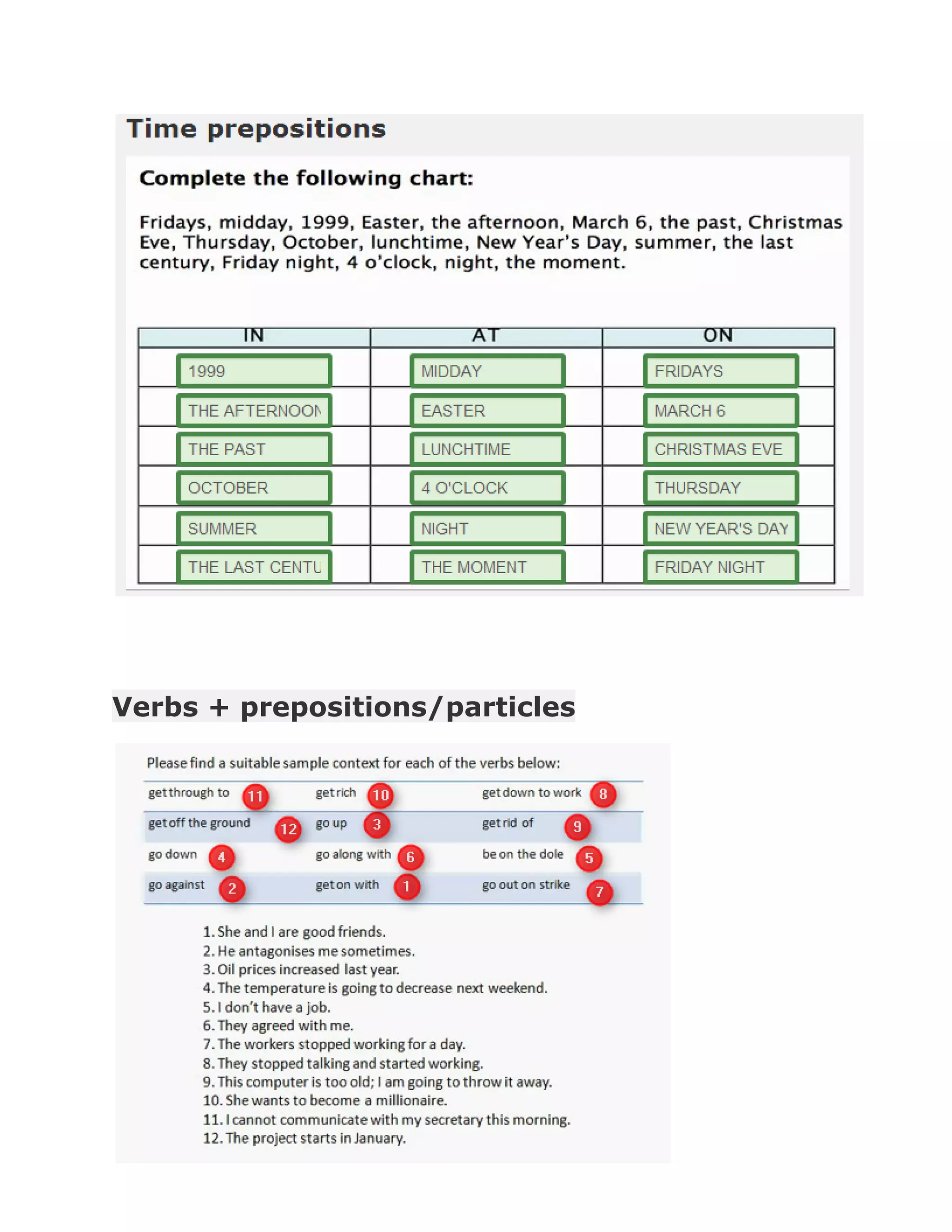 Verbs + prepositions/particles