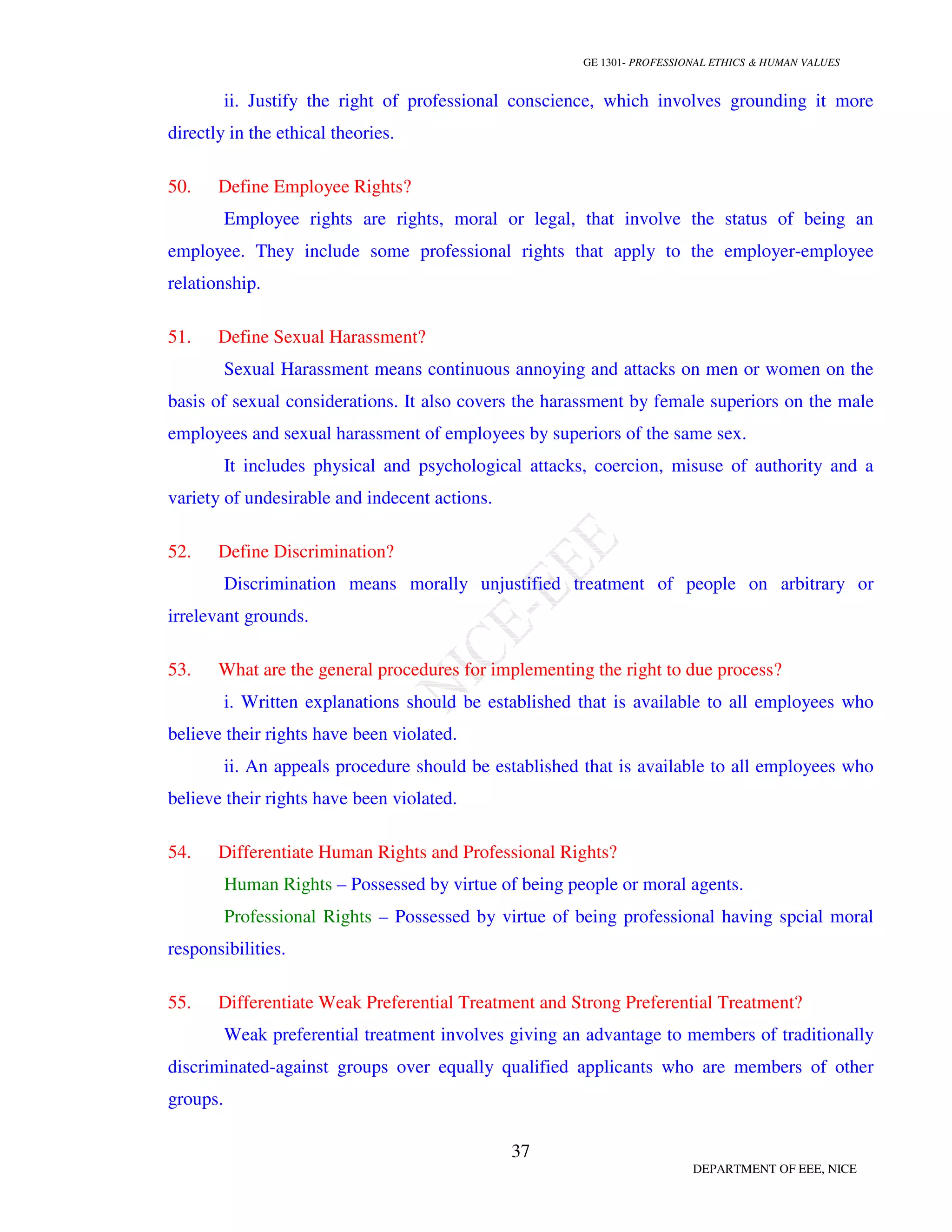 Professional ethics 2 mark & 16 mark question bank | PDF