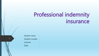 Professional indemnity
insurance
Student name :
Student number :
Lecturer :
Date :
1
 