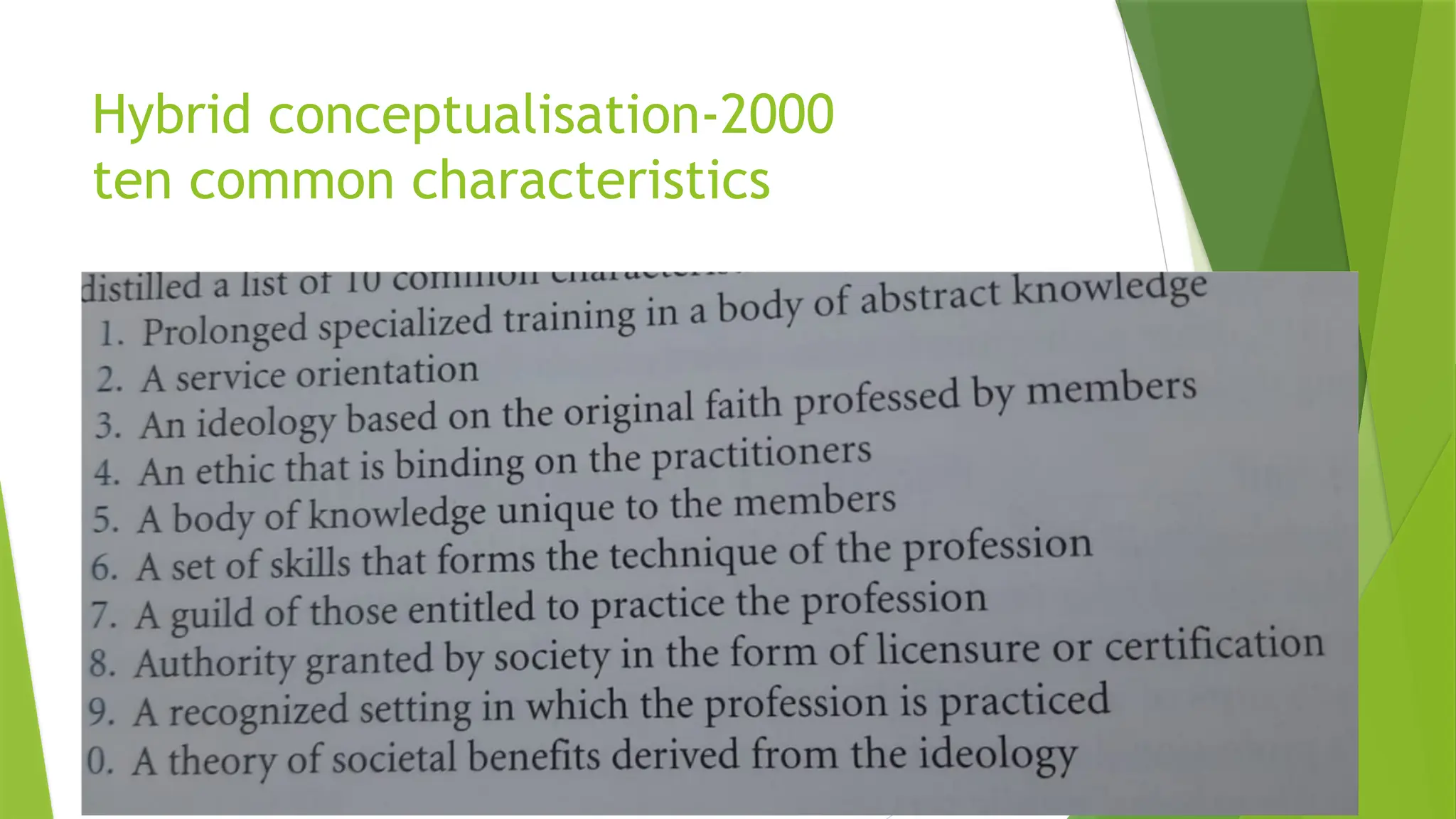 Hybrid conceptualisation-2000
ten common characteristics
 