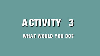 ACTIVITY 3ACTIVITY 3
WHAT WOULD YOU DO?WHAT WOULD YOU DO?
 