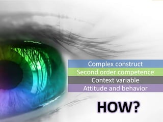 Complex construct
Second order competence
     Context variable
  Attitude and behavior


     HOW?
 