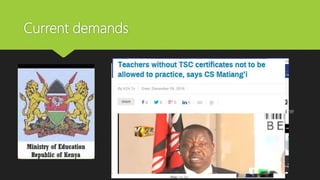 Current demands
 The renewal of the teaching license will only be done is a
teacher has attended a professional learning session within the
last two years.
 