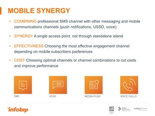 MOBILE SYNERGY
• COST Choosing optimal channels or channel combinations to cut costs
and improve performance
• COMBINING p...