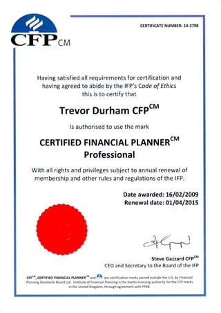 Certified Financial Planner certificate
