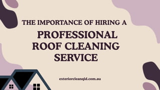 THE IMPORTANCE OF HIRING A
PROFESSIONAL
ROOF CLEANING
SERVICE
exteriorcleanqld.com.au
 