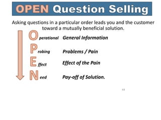 perational
45
WWW.TRAININGCOURSEMATERIAL.COM
Questions developed from pre-call planning that describe
customer’s business....