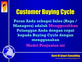 Hard-Hi Smart Consulting 
www.hardhismart-consulting.blogspot.com 
Customer Buying Cycle 
Peran Anda sebagai Sales (Reps / 
Managers) adalah Menggerakkan 
Pelanggan Anda dengan cepat 
kepada Buying Cycle dengan 
menggunakan 
Model Penjualan ini 
 