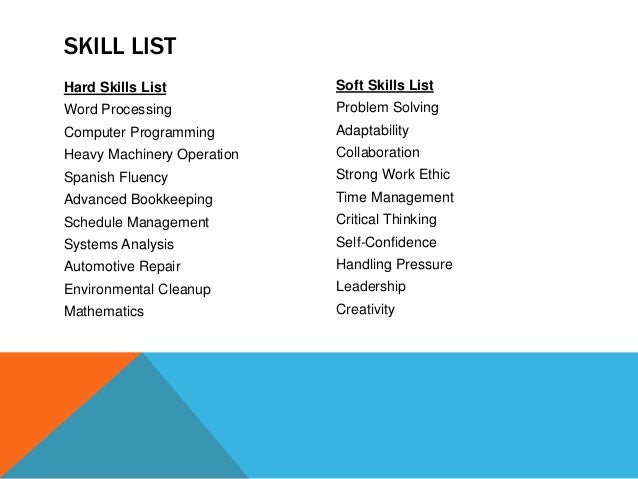 professional skill list hard skills
