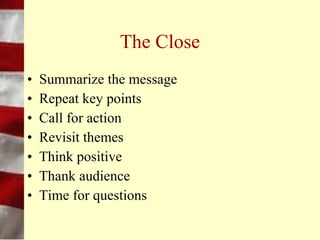 The Middle
•   Chronological
•   Geographic
•   Compare and contrast
•   Cause and effect
•   Narration
•   Problem and solution
•   Process
 
