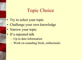 The Pre-Introduction
• Helps create ambience and tone
• Think pre-show entertainment/education
• Start (and end) on-time
 