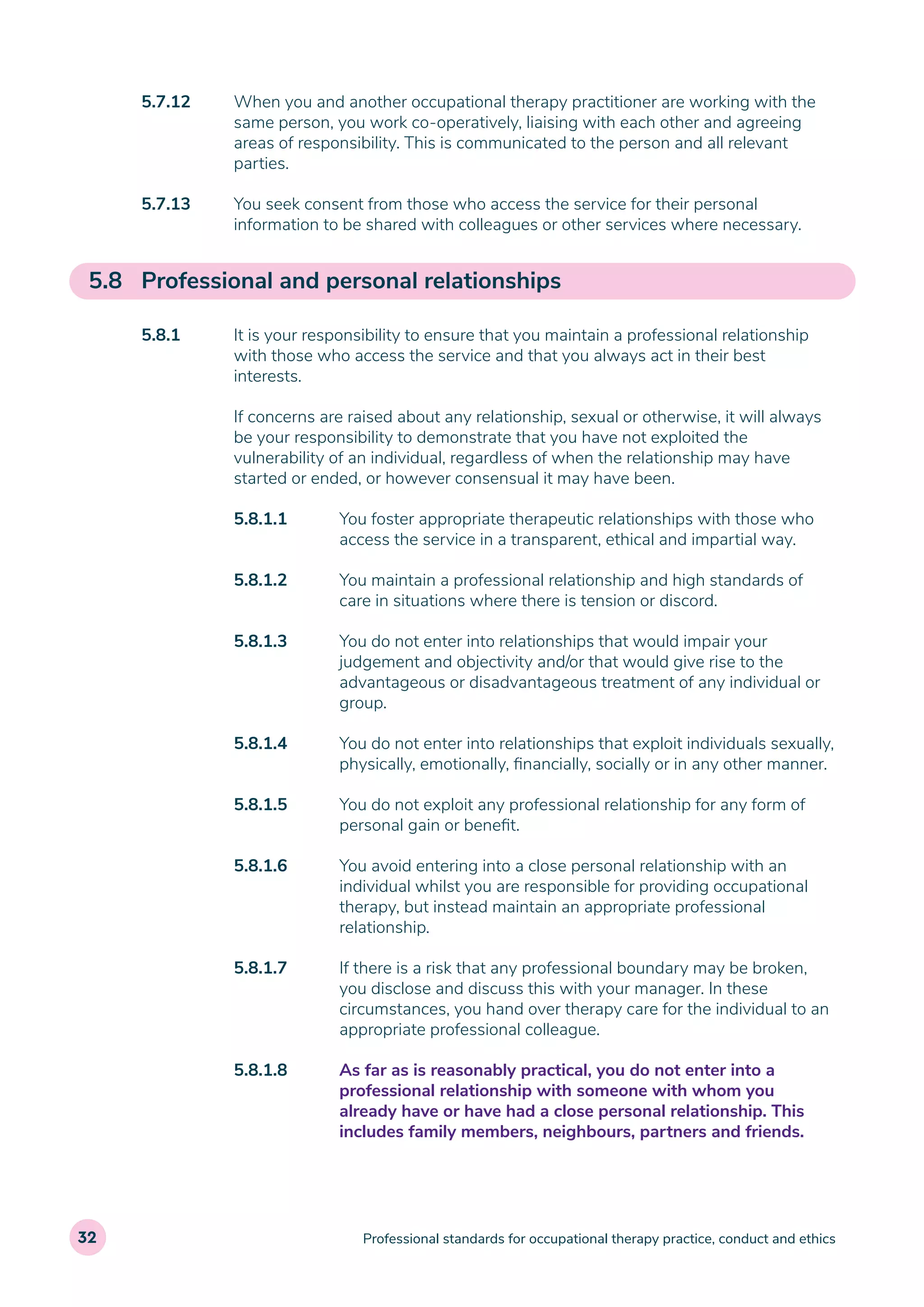 Professional Standards for Occupational Therapy Practice, Conduct and ...