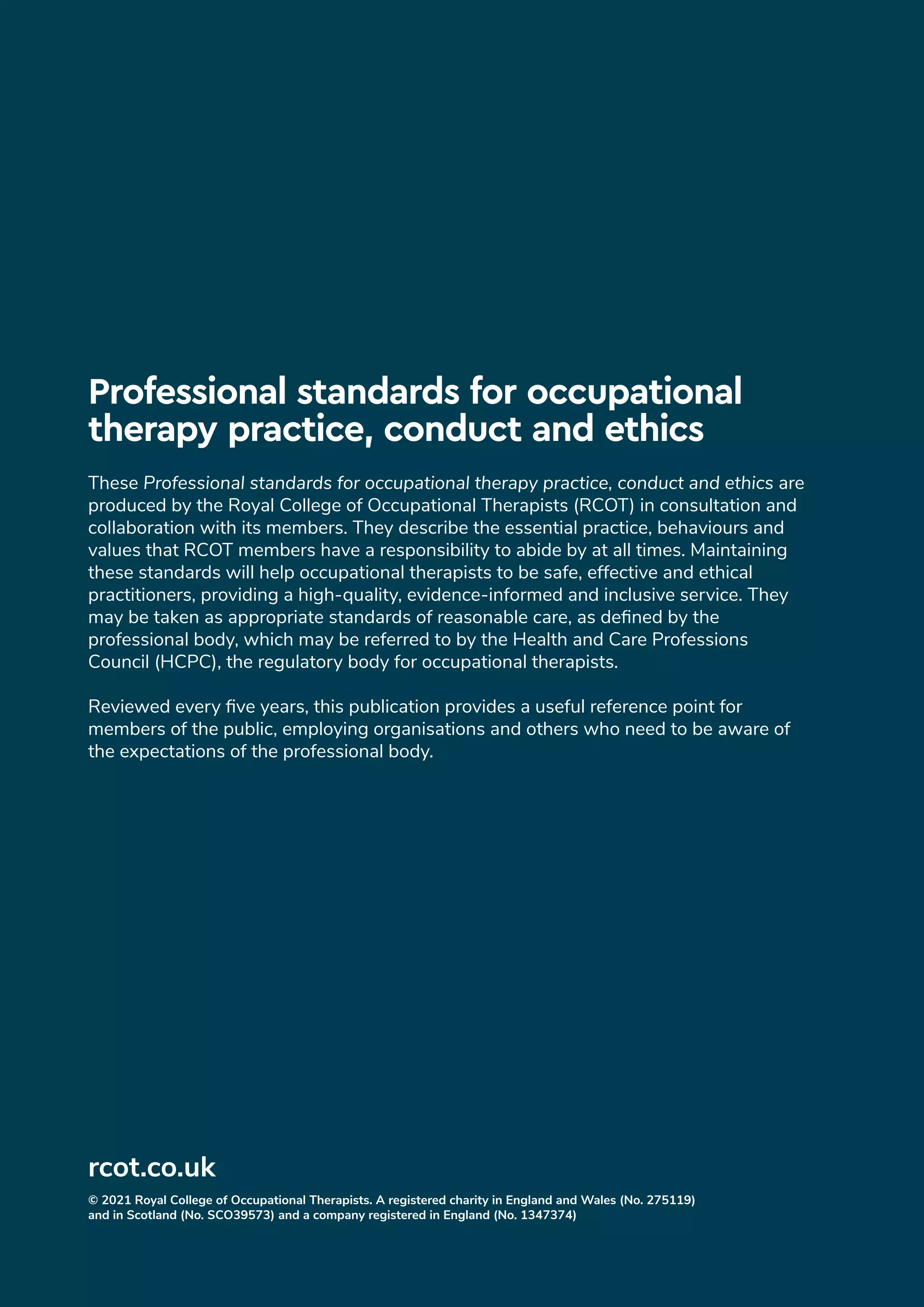 Professional Standards for Occupational Therapy Practice, Conduct and ...