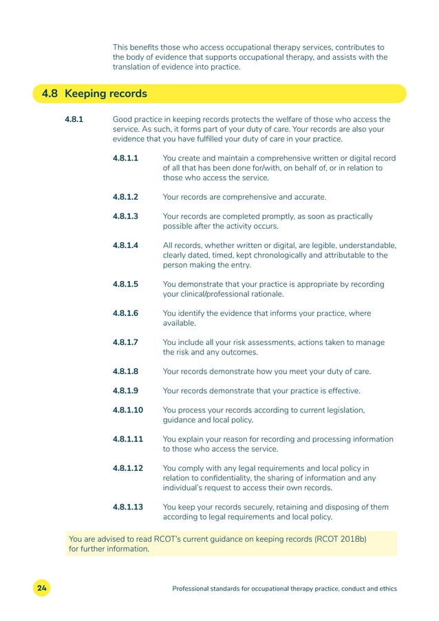 Professional Standards for Occupational Therapy Practice, Conduct and
