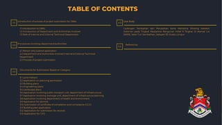 TABLE OF CONTENTS
Introduction of process of project submission for DBKL
1.1 Introduction to DBKL
1.2 Introduction of Department and AUthorities Involved
1.3 Role of Internal and External Technical Department
Procedures involving department/authorities
2.1 Person who submit application
2.2 Department and Authorities Involved Internal & External Technical
Department
2.3 Process of project submission
Documents for Submission Based on Category
3.1 Land matters
3.2 Application on planning permission
3.3 Building plans
3.4 Engineering plans
3.5 Landscape plans
3.6 Application involving public transport unit, department of Infrastructure
3.7 Application involving drainage unit, department of infrastructure planning
3.8 Application involving department of health and environment
3.9 Application for permits
3.10 Submission of certificate of completion and compliance (CCC)
3.11 Building plan application
3.12 Application for submission for records
3.13 Application for CFO
Case Study
References
1.0
2.0
3.0
4.0
5.0
Cadangan Tambahan dan Perubahan Serta Membina Dinding Sekatan
Dalaman pada Tingkat Mezzanine Bangunan Hotel 9 Tingkat Di Alamat Lot
20000, Jalan Tun Sambathan, Seksyen 55, Kuala Lumpur
 