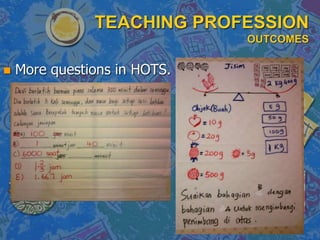 TEACHING PROFESSION
OUTCOMES
 More questions in HOTS.
 
