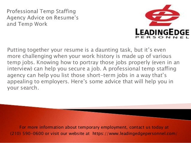 professional temp staffing agency advice on resumes and temp temp jobs on resumes