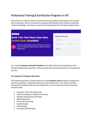 Professional Training & Certification Programs In INT | PDF