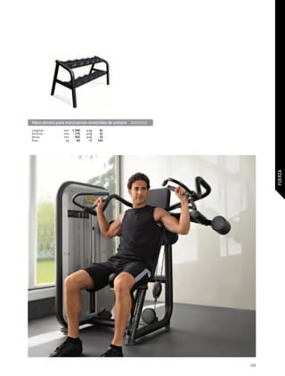 Mancuernero para mancuernas revestidas de uretano A0000421
Longitud:	      mm	 1.540	   pulg.	     61
Anchura:	       mm	   775	   pulg.	     31
Altura:	        mm	   835	   pulg.	     33
Peso:	           kg 	  65	     lib.	   143




                                                                   FUERZA




                                                             193
 