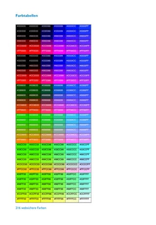 Farbtabellen




216 websichere Farben
 