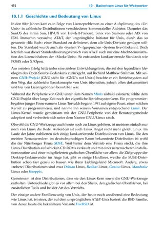 492                                               10   Basiswissen Linux für Webworker


10.1.1 Geschichte und Bedeutung von Linux
In den 80er Jahren kam es in Folge von Lizenzproblemen zu einer Aufsplittung des »Ur-
Unix« in zahlreiche Distributionen verschiedener kommerzieller Anbieter. Darunter das
SunOS der Firma Sun, HP-UX von Hewlett-Packard, Sinix von Siemens oder AIX von
IBM. Immerhin versuchte AT&T, der ursprüngliche Initiator für Unix, durch das so
genannte »lila Buch« einen Standard zu definieren, dem alle Unix-Derivate genügen soll-
ten. Der Standard wurde auch als »System V« (gesprochen »System five«) bekannt. Doch
letztlich war dieser Standardisierungsversuch von AT&T auch nur eine Machtdemonstra-
tion des Lizenzinhabers der »Marke Unix«. So entstanden konkurrierende Standards wie
POSIX oder X/Open.

Am meisten Erfolg hatte indes eine andere Entwicklungslinie, die auf den legendären Ide-
ologen des Open-Source-Gedankens zurückgeht, auf Richard Matthew Stallman. Mit sei-
nem GNU-Projekt (GNU steht für »GNU’s not Unix«) brachte er ein Betriebssystem auf
den Weg, das zahlreiche Basiskonzepte von Unix übernahm, jedoch offen dokumentiert
und frei von Lizenzgebühren benutzbar war.

Während die Peripherie von GNU unter dem Namen Minix alsbald existierte, fehlte dem
GNU-Projekt über lange Zeit noch der eigentliche Betriebssystemkern. Ein programmier-
begabter junger Finne namens Linus Torvalds begann 1991 auf eigene Faust, einen solchen
Kernel zu programmieren, und nannte ihn seinem Vornamen entsprechend Linux. Der
Linux-Kernel wurde gemeinsam mit der GNU-Peripherie von der Benutzergemeinde
adoptiert und verbreitete sich unter dem Namen GNU/Linux rasch.

Obwohl die GNU-Werkzeuge auch heute noch zu Linux gehören, ist meistens einfach nur
noch von Linux die Rede. Außerdem ist auch Linux längst nicht mehr gleich Linux. Im
Laufe der Jahre etablierten sich einige konkurrierende Distributionen von Linux. Die den
meisten Neuanwendern im deutschsprachigen Raum bekannteste Distribution ist wohl
die der Nürnberger Firma SUSE. Weil hinter dem Vertrieb eine Firma steckt, die ihre
Linux-Distribution auf schicken CD-ROMs verkauft und mit einer narrensicheren Installa-
tionsroutine und einer mitgelieferten grafischen Oberfläche vor allem die Zielgruppe der
Desktop-Endanwender im Auge hat, gibt es einige Hardliner, welche die SUSE-Distri-
bution schon fast genau so hassen wie ihren Lieblingsfeind Microsoft. Andere, etwas
»rohere« Distributionen sind etwa Debian Linux, Redhat Linux, Gentoo Linux, Mandrake
Linux oder Knoppix.

Gemeinsam ist den Distributionen, dass sie den Linux-Kern sowie die GNU-Werkzeuge
enthalten. Unterschiede gibt es vor allem bei den Shells, den grafischen Oberflächen, bei
zusätzlichen Tools und bei der Art des Vertriebs.

Der einzige andere Familienzweig von Unix, der heute noch annähernd eine Bedeutung
wie Linux hat, ist einer, der auf dem ursprünglichen AT&T-Unix basiert: die BSD-Familie,
von denen heute die bekannteste Variante FreeBSD ist.
 