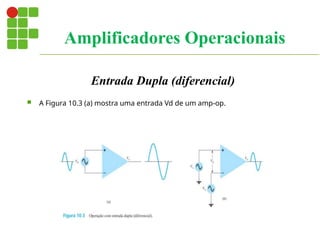 Entrada Dupla (diferencial)
 A Figura 10.3 (a) mostra uma entrada Vd de um amp-op.
Amplificadores Operacionais
 