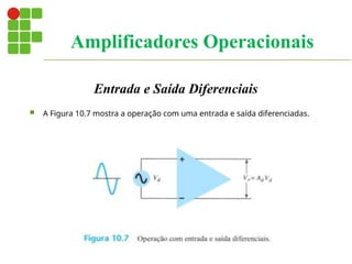 Entrada e Saída Diferenciais
 A Figura 10.7 mostra a operação com uma entrada e saída diferenciadas.
Amplificadores Operacionais
 