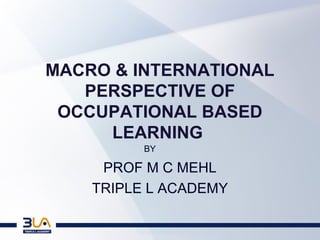 MACRO & INTERNATIONAL
   PERSPECTIVE OF
 OCCUPATIONAL BASED
     LEARNING
          BY

     PROF M C MEHL
    TRIPLE L ACADEMY
 