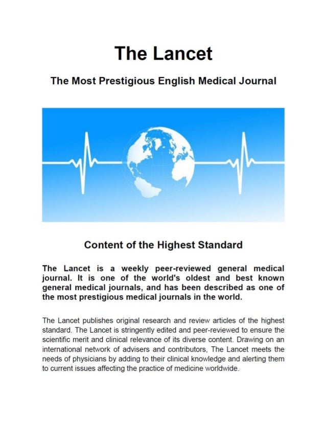 Professor Stewart Goodwin Published in The Lancet The Most