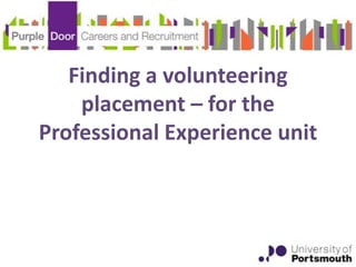 Finding a volunteering
    placement – for the
Professional Experience unit
 
