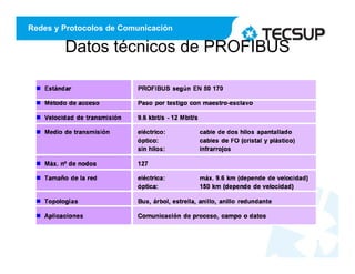 Redes y Protocolos de Comunicación
Datos técnicos de PROFIBUS
2
 