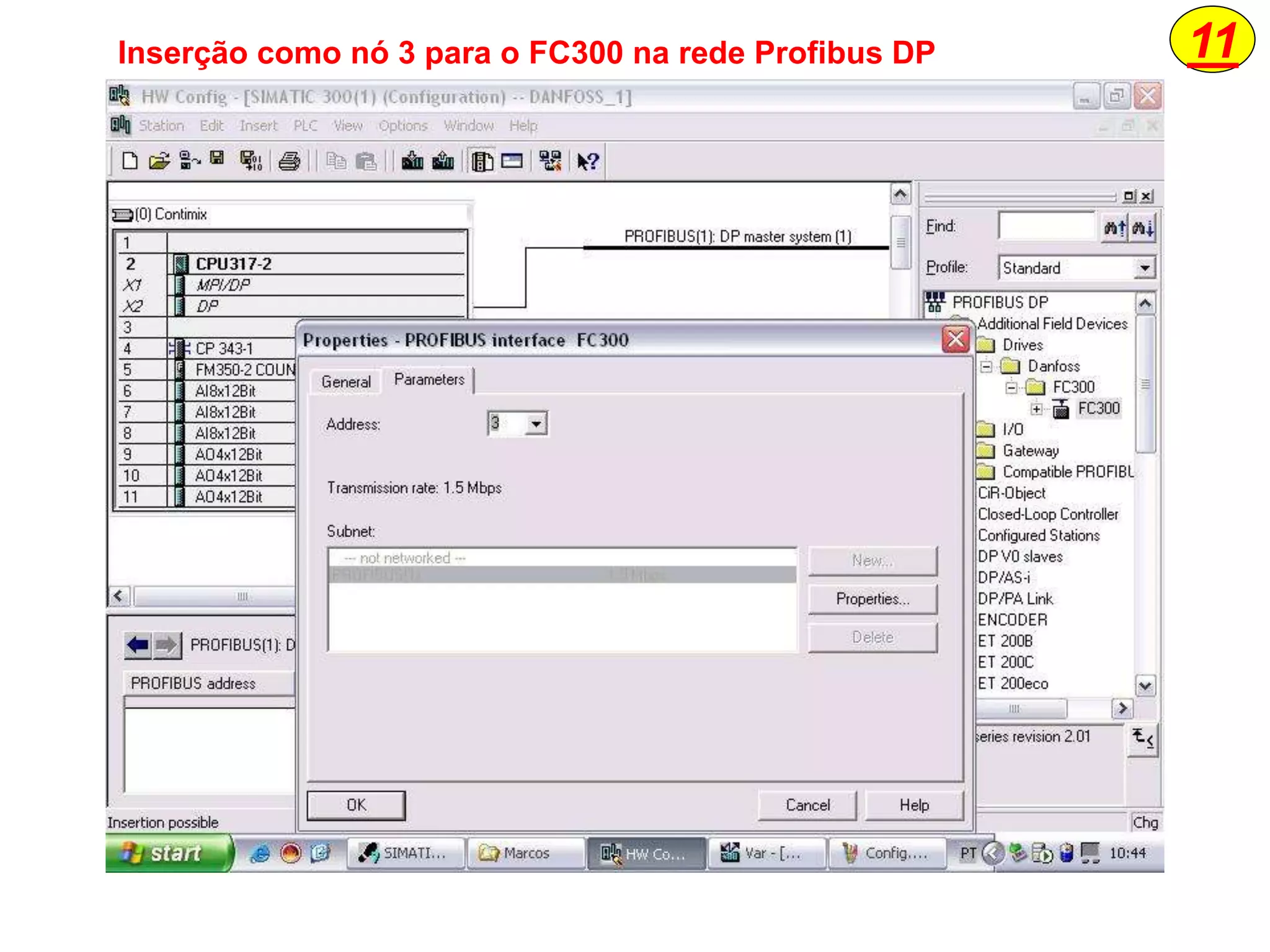 11Inserção como nó 3 para o FC300 na rede Profibus DP