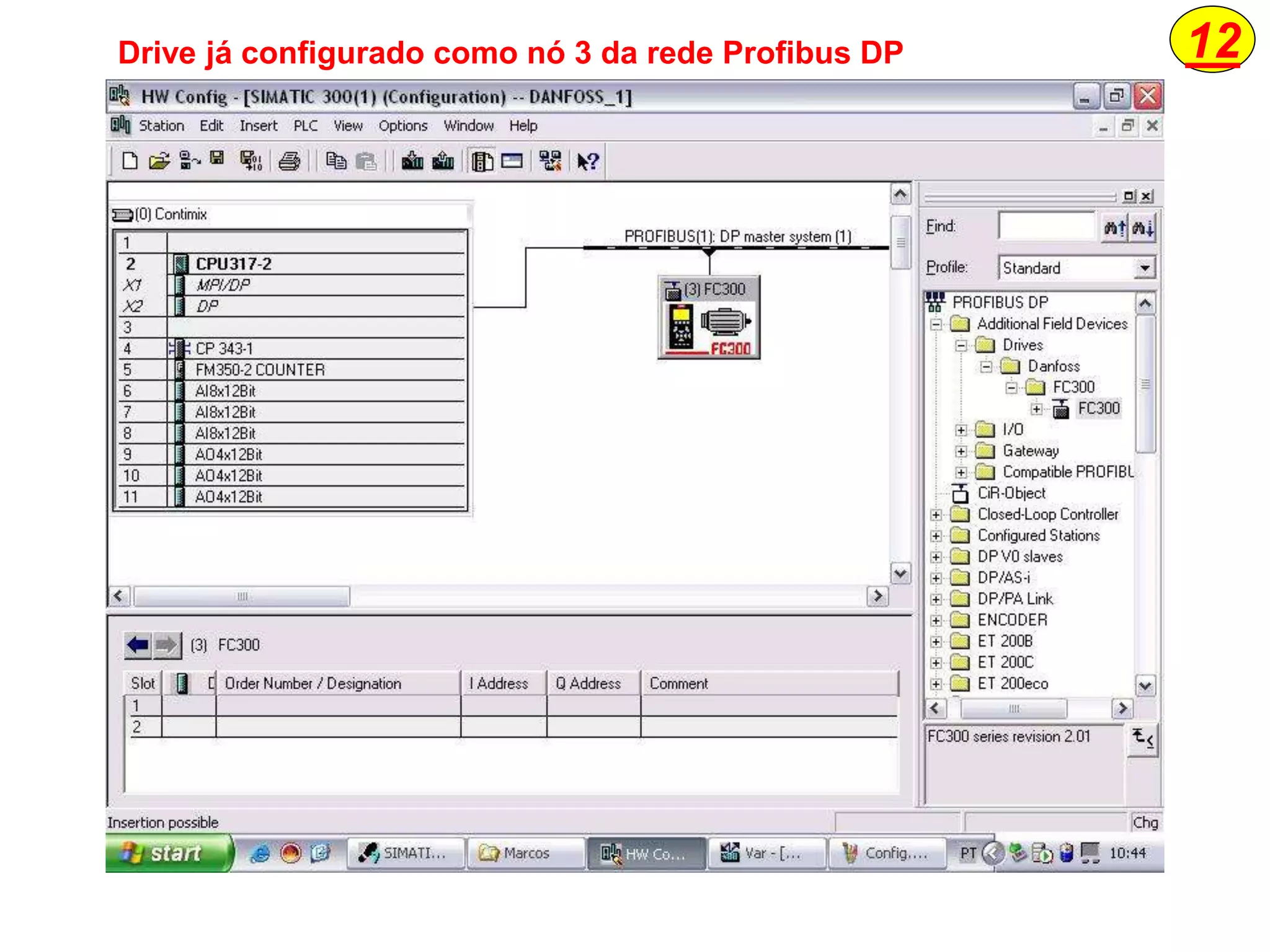 12Drive já configurado como nó 3 da rede Profibus DP