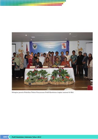 Sebagian peserta Pelatihan Teknis Penyusunan Profil Kesehatan tingkat nasional di Bali. 
184 Profil Kesehatan Indonesia Tahun 2013 
 
