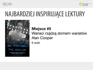NAJBARDZIEJ INSPIRUJĄCE LEKTURY
Miejsce #5
Wariaci rządzą domem wariatów
Alan Cooper
9 osób

 
