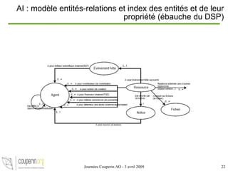 AI : modèle entités-relations et index des entités et de leur propriété (ébauche du DSP)‏ Journées Couperin AO - 3 avril 2009 