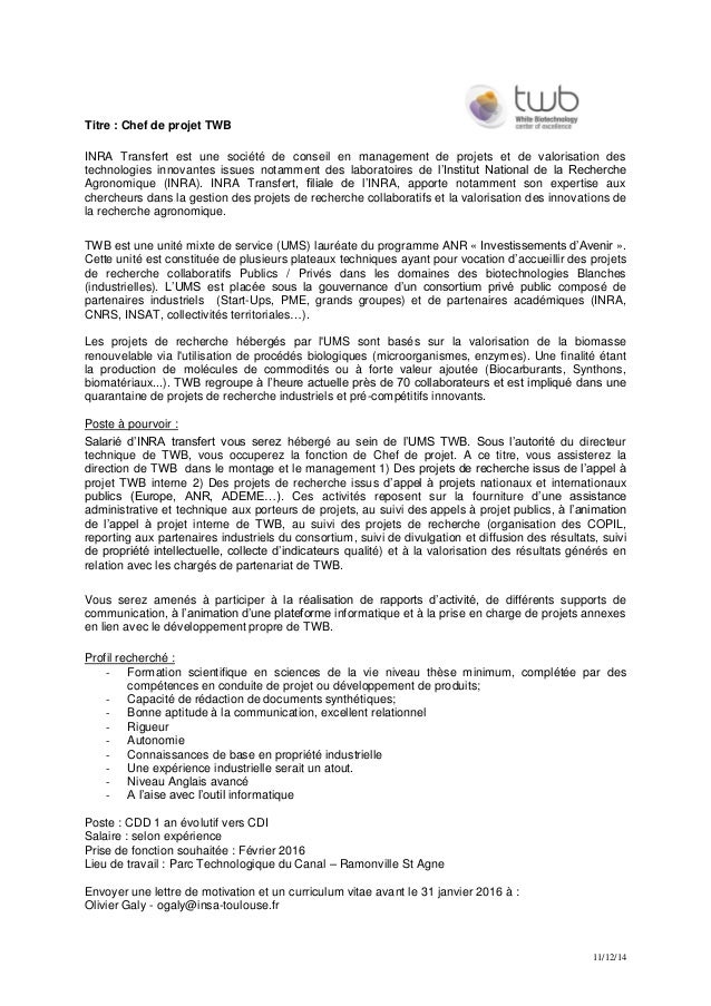 lettre de motivation chef de projet informatique