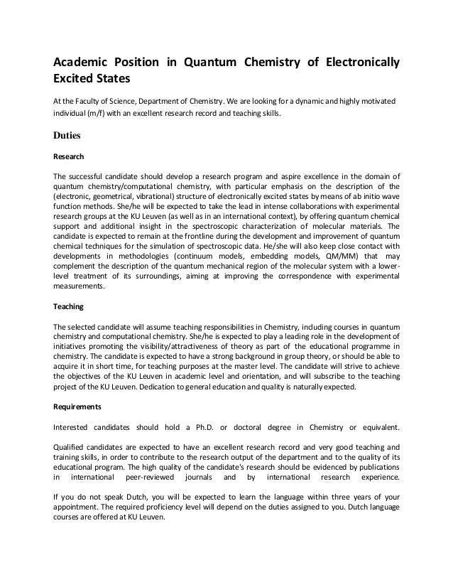 Academic Position in Quantum Chemistry of ElectronicallyExcited StatesAt the Faculty of Science, Department of Chemistry. ...